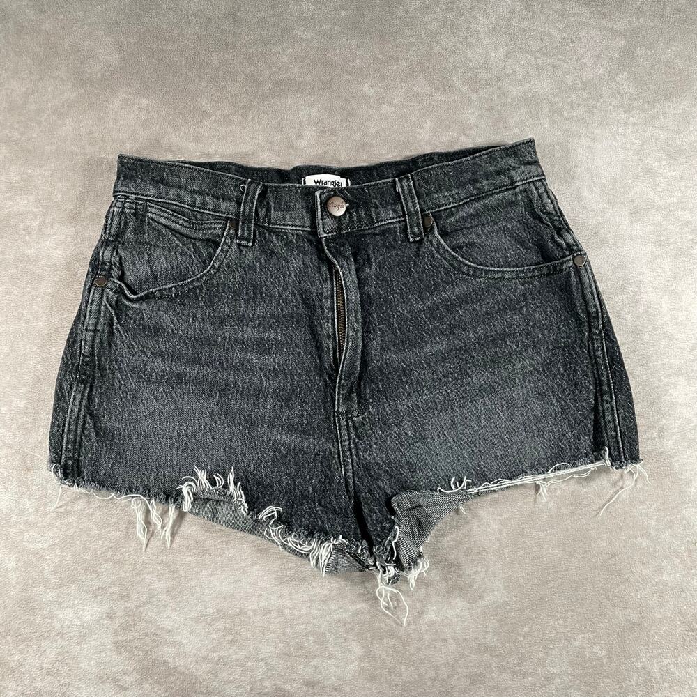 Women’s Wrangler Dark Black Wash Distress Denim Shorts 28”